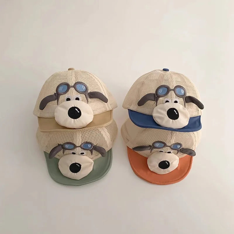 Baby Cartoon Style Hollow Out Breath Peaked Caps Boy Children Cute Dog Baseball Cap