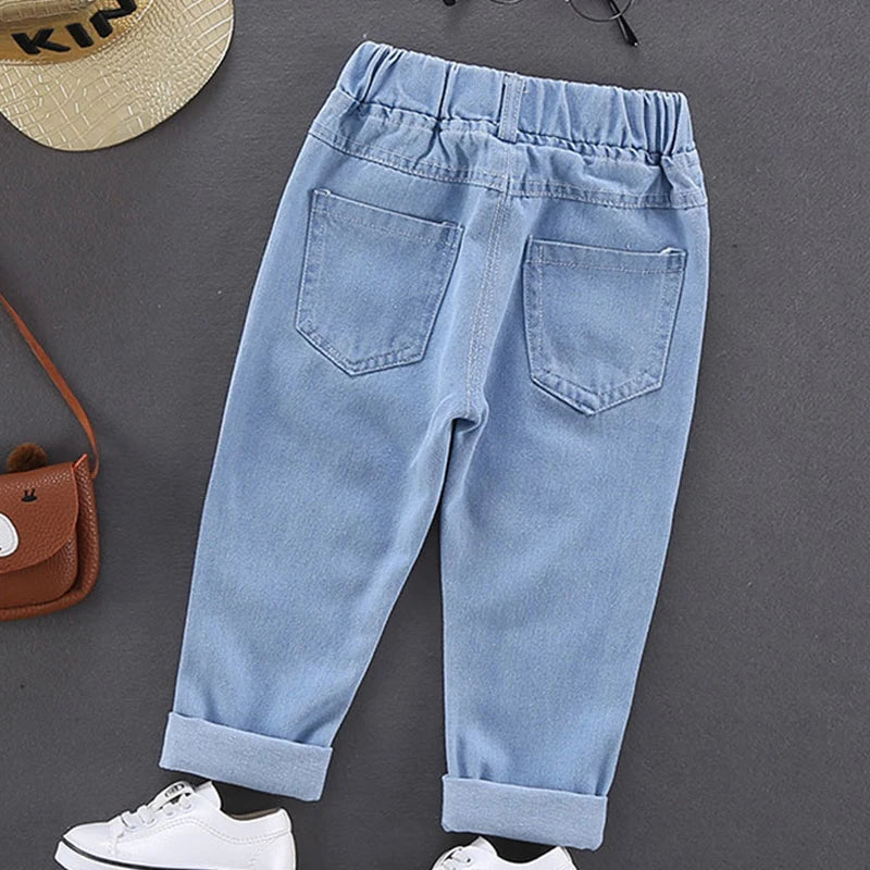 Children Jeans  Boys Cotton Print Splice Stretch Denim Pants