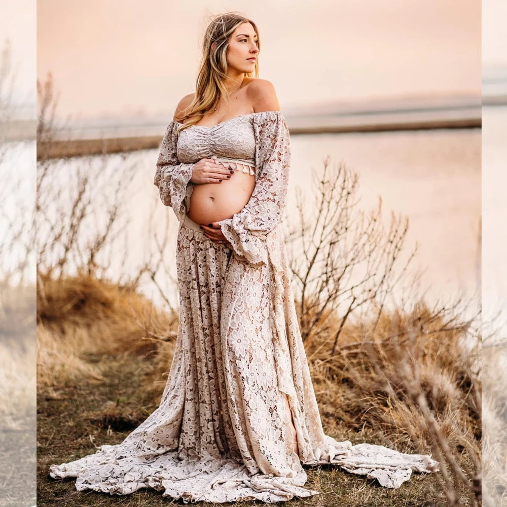 Boho Style Lace Maternity Dress Bohemian Photo Shooting Pregnancy Dress