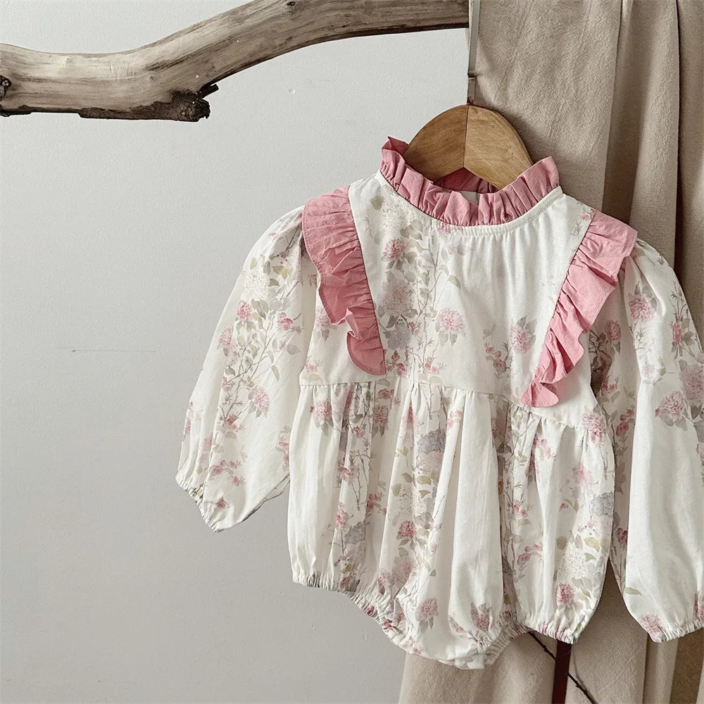 Baby Girl Long Sleeve Floral Bodysuit Cotton Newborn Toddler Lace Jumpsuit