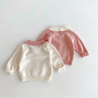 Children Knit Coat Infant Girl Lapel Sweater Cardigan Baby Cotton Knitted Jacket