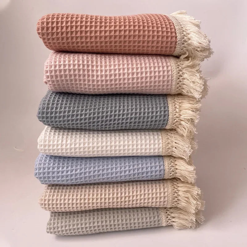Waffle Baby Blankets Newborn Super Soft Tassel Blankets Quilt Organic Cotton Muslin Blanket Swaddle Wrap
