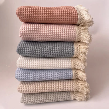 Waffle Baby Blankets Newborn Super Soft Tassel Blankets Quilt Organic Cotton Muslin Blanket Swaddle Wrap