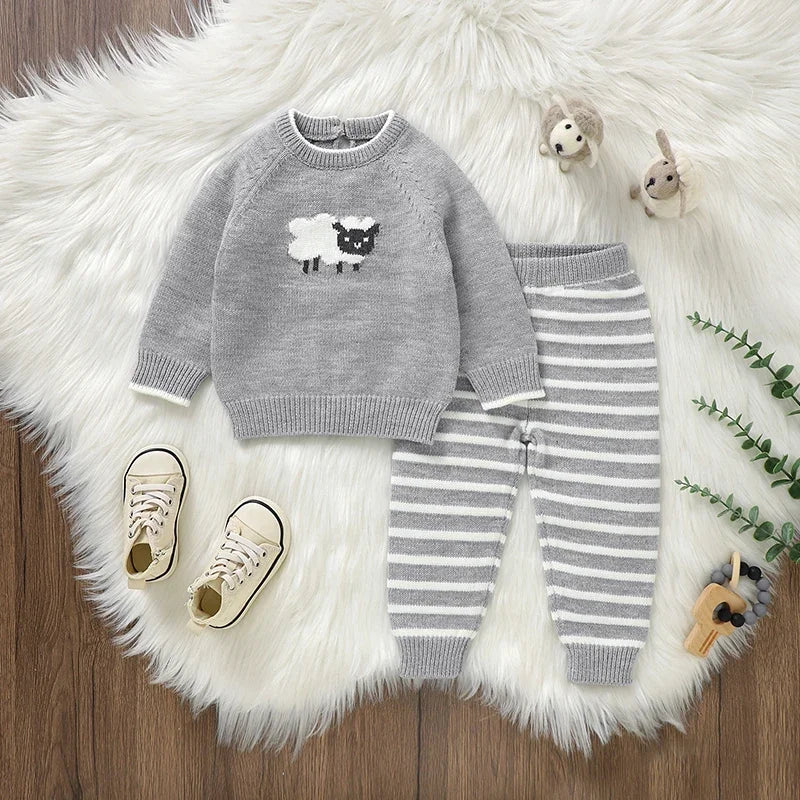 SheepTale Knitwear – Cozy Striped Infant Outfit Set