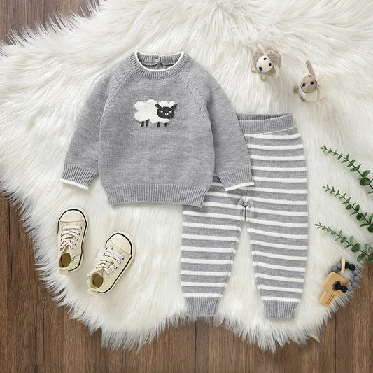 SheepTale Knitwear – Cozy Striped Infant Outfit Set
