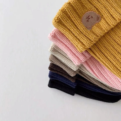 Candy Color Baby Boys Knit Hat Baby Girls Bear Head Embroidery Kids Knitted Hat