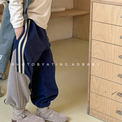 New Children Fleece Casual Pants Baby Girl Striped Trousers