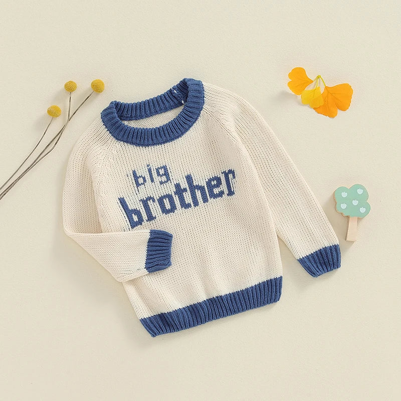 Baby Boys Sweater Casual Letter Embroidery Warm Knitted Long Sleeve Top