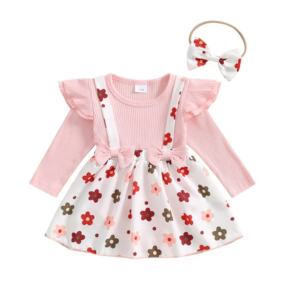 Baby Girls Flower Print  Bodysuits with Headband