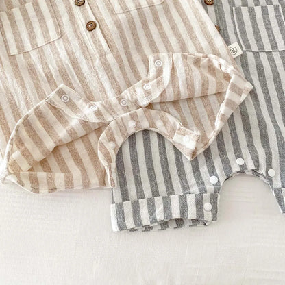 Baby Striped Polo Collar Short Sleeve Romper/Jumpsuit Cotton One-piece