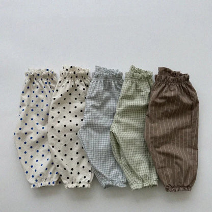 Baby Cotton Plaid Casual Pants Girl/Boys Kids Anti-mosquito Pencil Trousers