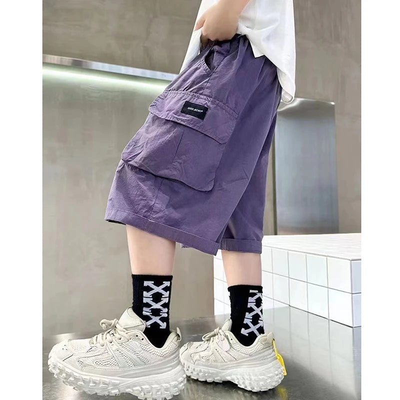 New Summer Teenage Short Boys Pants Big Pocket Trousers For Kids