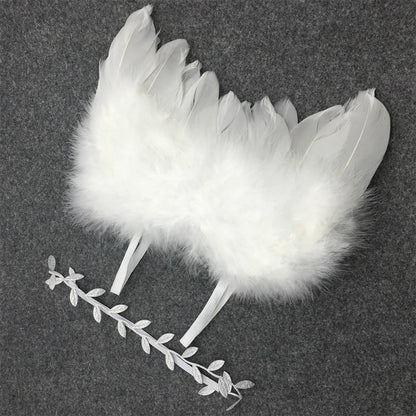 Newborn Angel Wings with Leaves Headband Baby Girl Boy Photoshoot Outfits Infant Photography