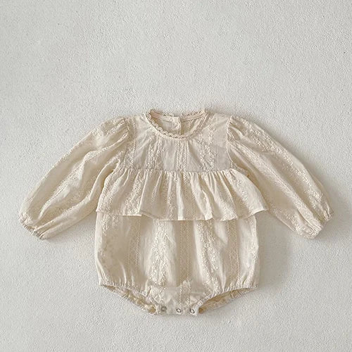 Infant Baby Girls Jumpsuit Long Sleeved Cotton Mesh Splicing Toddler Romper