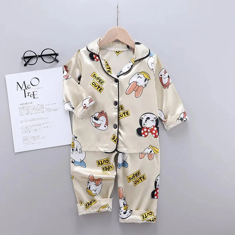 Children Spring Lapel Neck Long Sleeve Sanrio Hello Kitty Print Top+Trousers