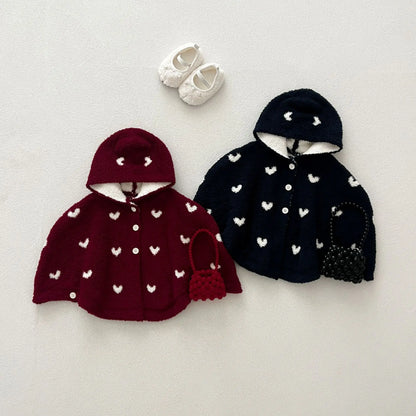 Baby Cloak Girls Heart Hooded Shawl Infant Toddler Windproof Coat