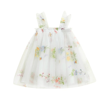 Little Girls Summer Princess Dress Sleeveless 3D Flower A-line Sweet Tulle Dresses