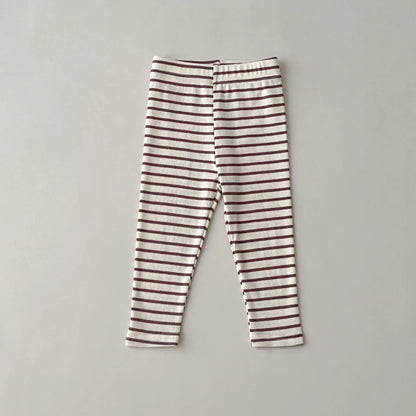 Girl Children Ribbed Solid Simple Leggings Striped Casual Pants