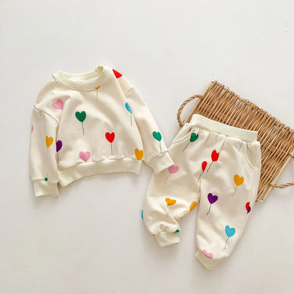 Baby Clothes Set Heart Print Infant Girls Sweatshirt + Pants 2pcs Sets