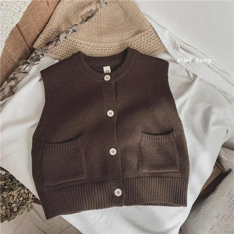 Boys Casual Solid Sleeveless Jacket Children Knitwear Shirt Girls Clothes