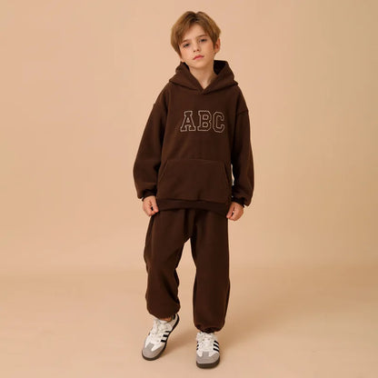 Children Plus Fleece Thicken Hoodies Suit Boy Girl Letter Casual Tops