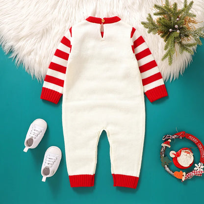 Baby Christmas Romper Elk Pattern Stripe Full Length Jumpsuit