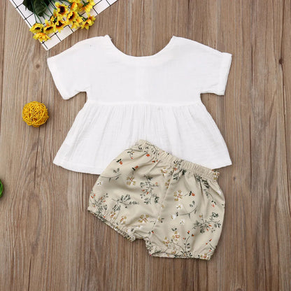 Baby Girls Short Sleeve T-Shirt Floral Shorts Pants Bloomers 2pce