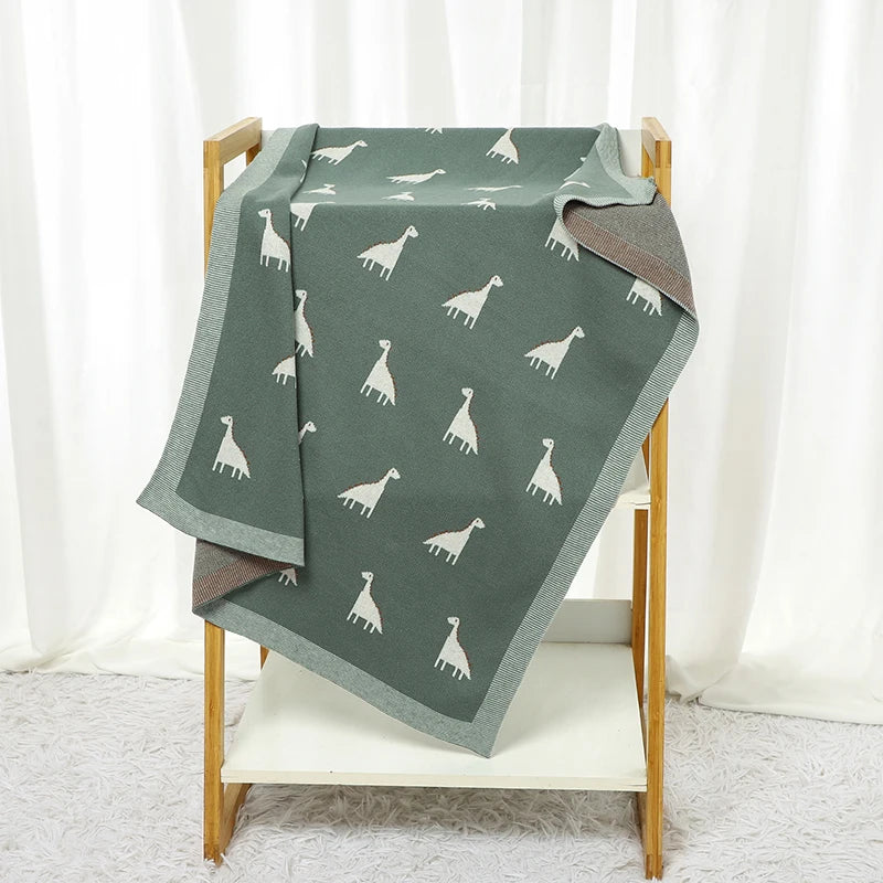 PlaidPals Baby Swaddle – Cute Dinosaur Cotton Knit Quilt