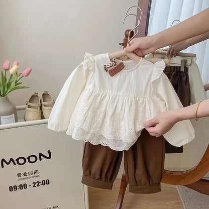 Children's Fashion Korean Clothing Set Baby Spring Casual Shirt Pant two-piece set