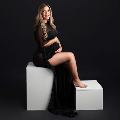 Maternity Photography Props Translucent Black Chiffon Cloak Pregnancy Dresses