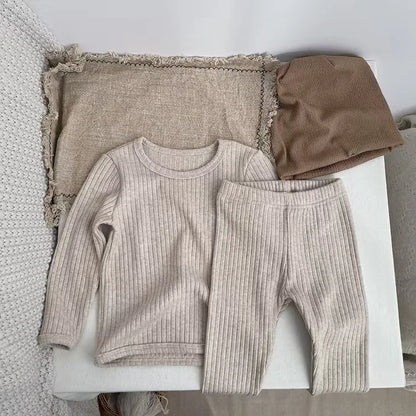 New Baby Long Sleeve Clothes Set Infant Girl/Boys Solid Homewear Tops + Pants