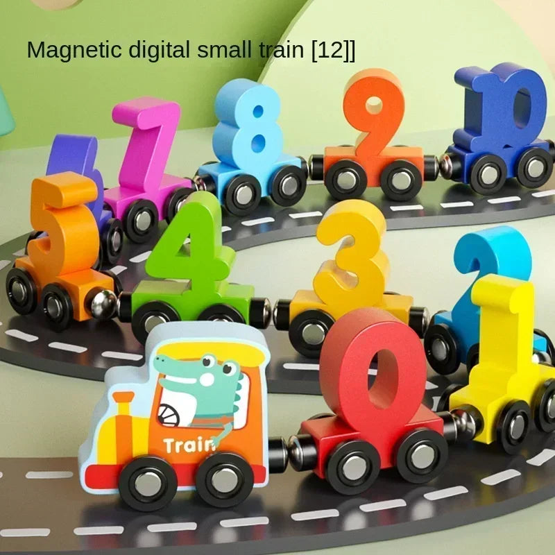 Digital Train Colorful Cognition Wooden Toy Learning Car Montessori Toys