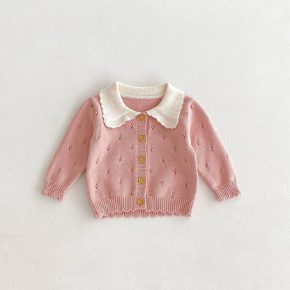 Children Knit Coat Infant Girl Lapel Sweater Cardigan Baby Cotton Knitted Jacket