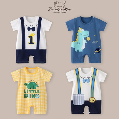 Baby Boys Summer Thin Cartoon Rompers Baby Girls Short Sleeve Bodysuit