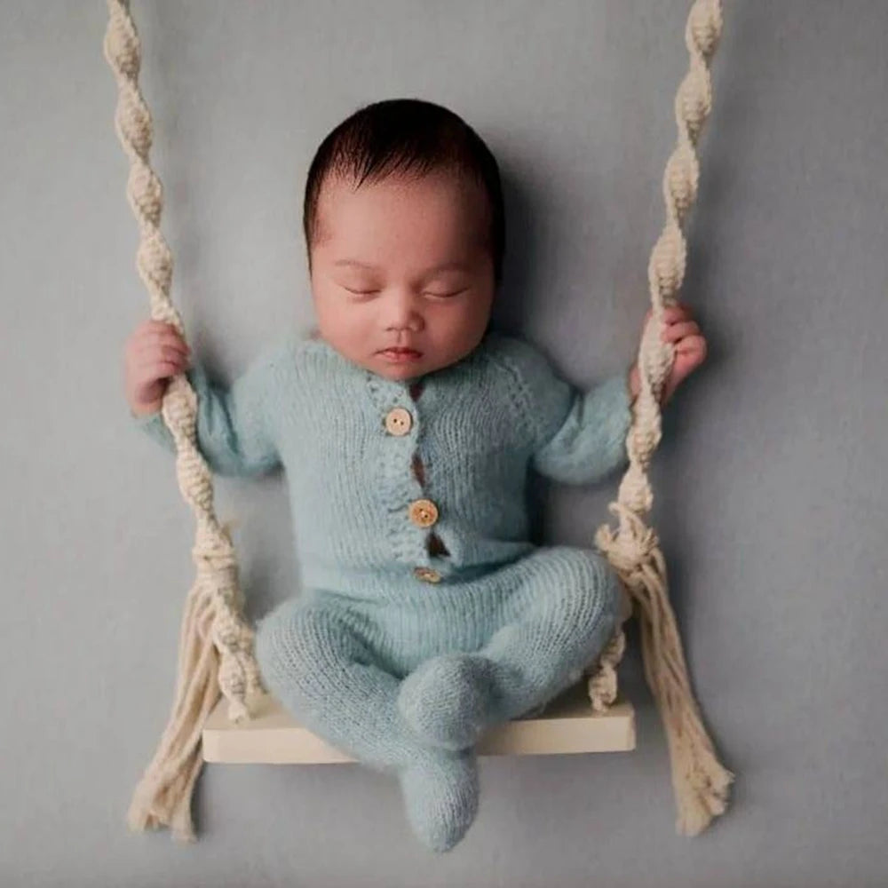 Newborn Photography Props Cotton Rope Weaving Wooden Swing Posing Aid