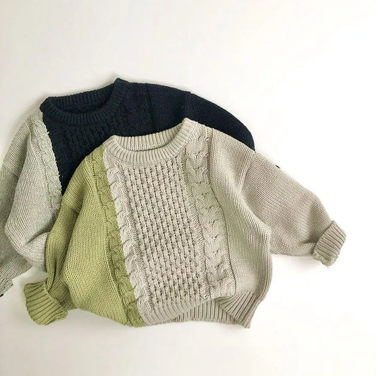 Children Long Sleeve Knit Sweater Vintage Girls/Boys Patchwork Sweater Kids