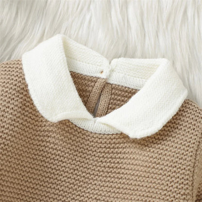 Baby Knitted Sweaters Long Sleeve Lapel Collar Contrast Color Pullover Tops