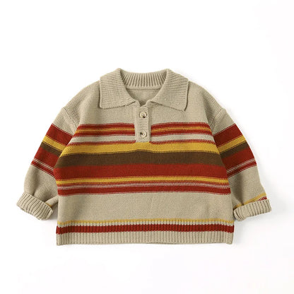 Children Long Sleeve Striped Sweater Baby Boys Casual Knit Pullover Kids