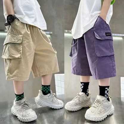 New Summer Teenage Short Boys Pants Big Pocket Trousers For Kids