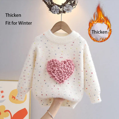 Love Heart O-Neck Pullovers Loose Colorful Spot Sweater Top New Girl Clothes