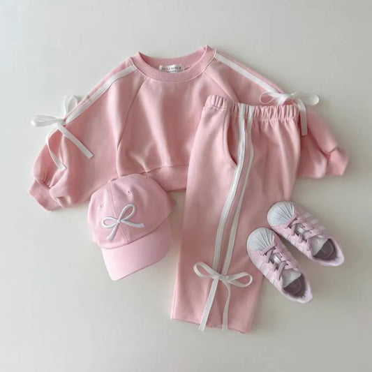 Baby Girl Cute Bow Sweatshirt + Pants 2pcs Suit Toddler Versatile Casual Outfits