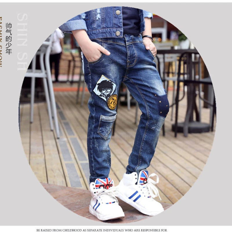 Boys Jeans Slim Fit Style  Cartoon Pattern Long Casual Trousers