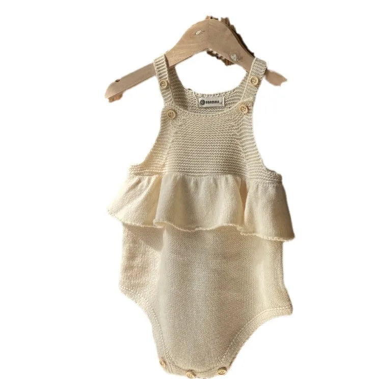 Baby Sleeveless Knitted Strap Bodysuit + Rabbit Ears Hat