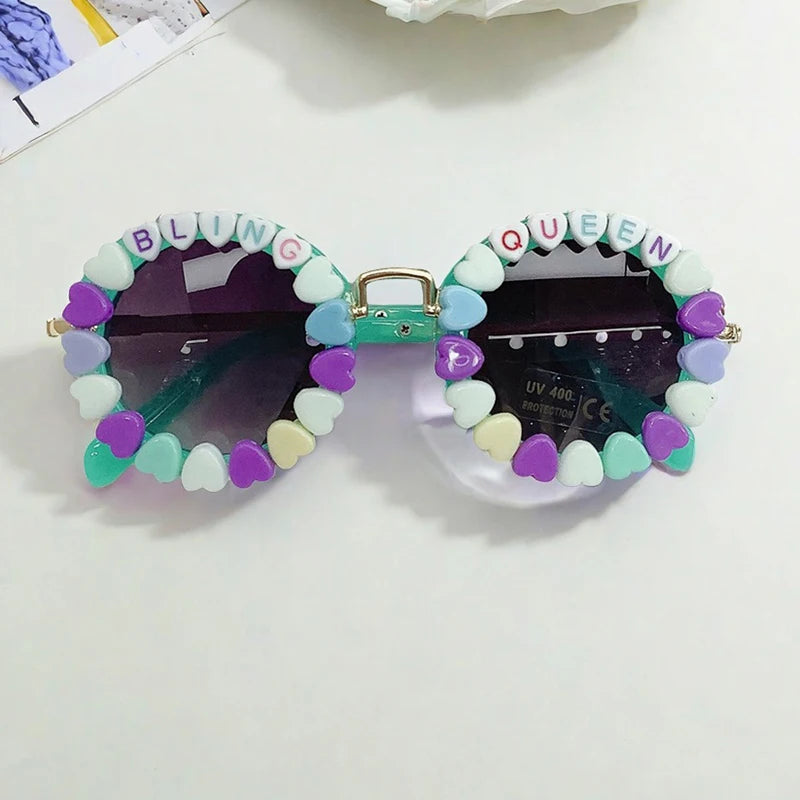 Girls Sunglasses Lightweight Beaded Frame Sun Protection Glasses for Toddler Accessories