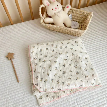 Baby Muslin Blanket Gauze Thin Quilt Floral Print Double Layer Cotton Swaddle Blanket Stroller Cover Kids Bedding