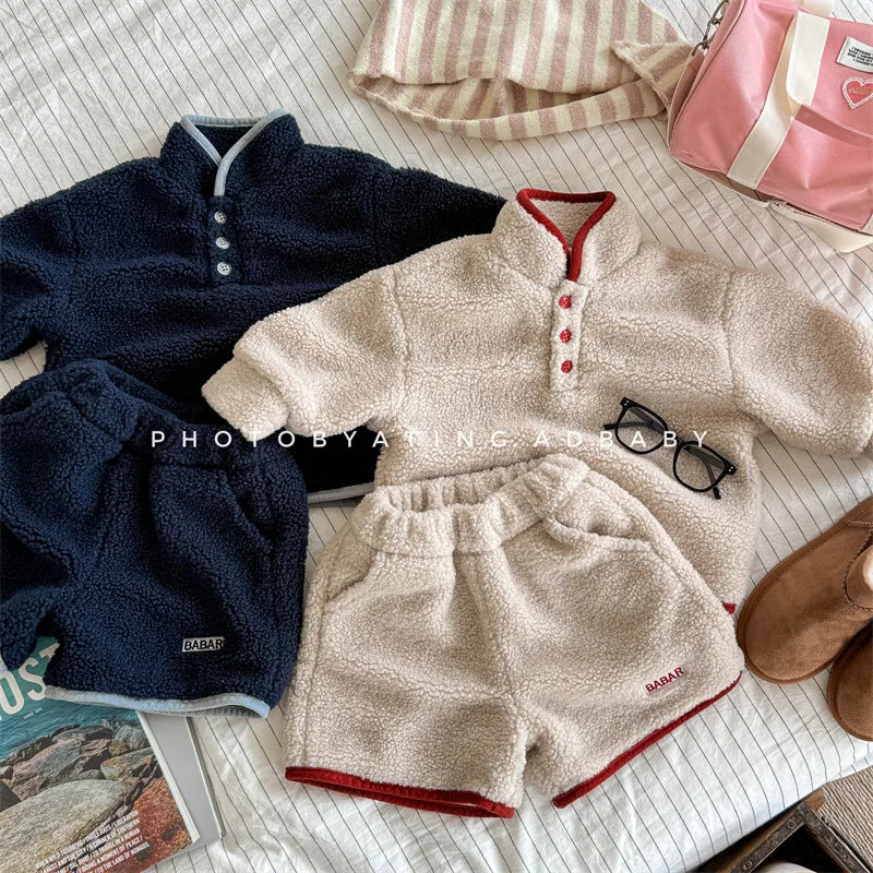 Baby Fleece Sweatshirt + Shorts 2pcs Suit Long Sleeve Toddler Girl Outfits