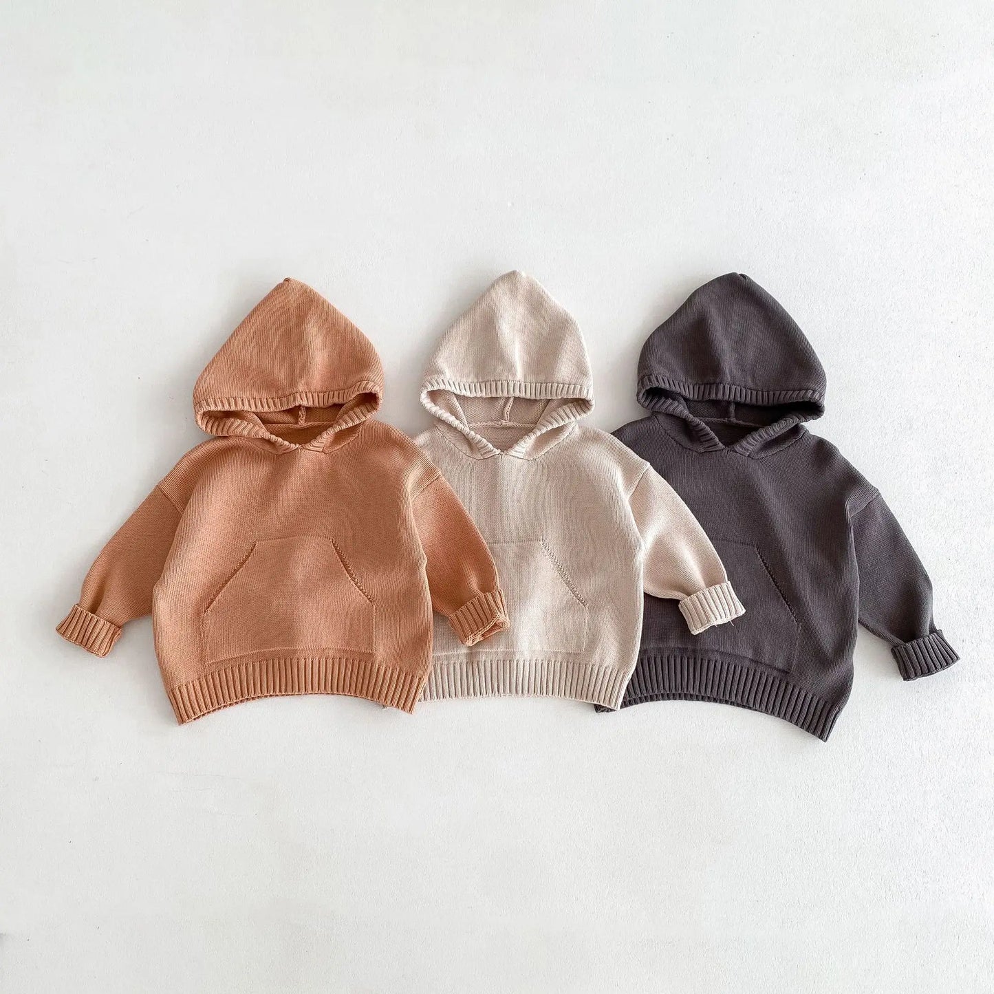 Boy Girl Solid Knitted Hooded Long Sleeve Hoodies Sweaters