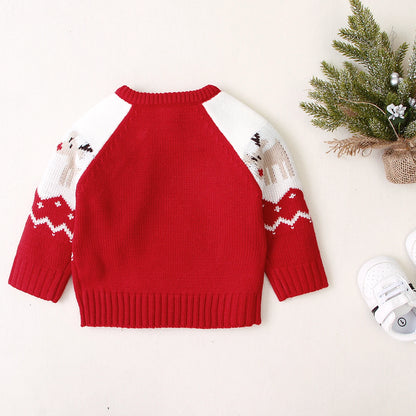 Girl Boy Christmas Sweaters Warm Cute Baby Knit Elk Printed Sweaters Tops