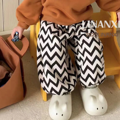 Children Polka Dot Trousers Plus Velvet Thick Girls Harem Pants Baby Boys Casual Pants