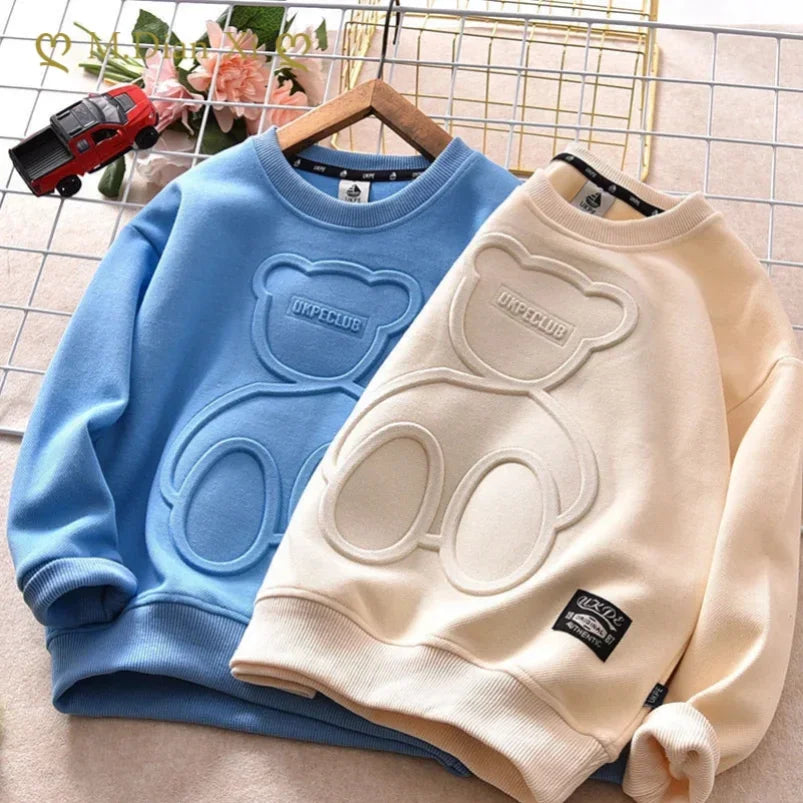 New Steel Print Bear Sweatshirt Teenagers Long Sleeve Pullovers  Girls hoodie